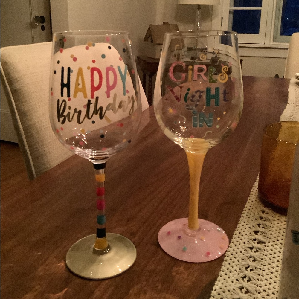 BNWOT Colorful Happy Birthday Wine Glass Set